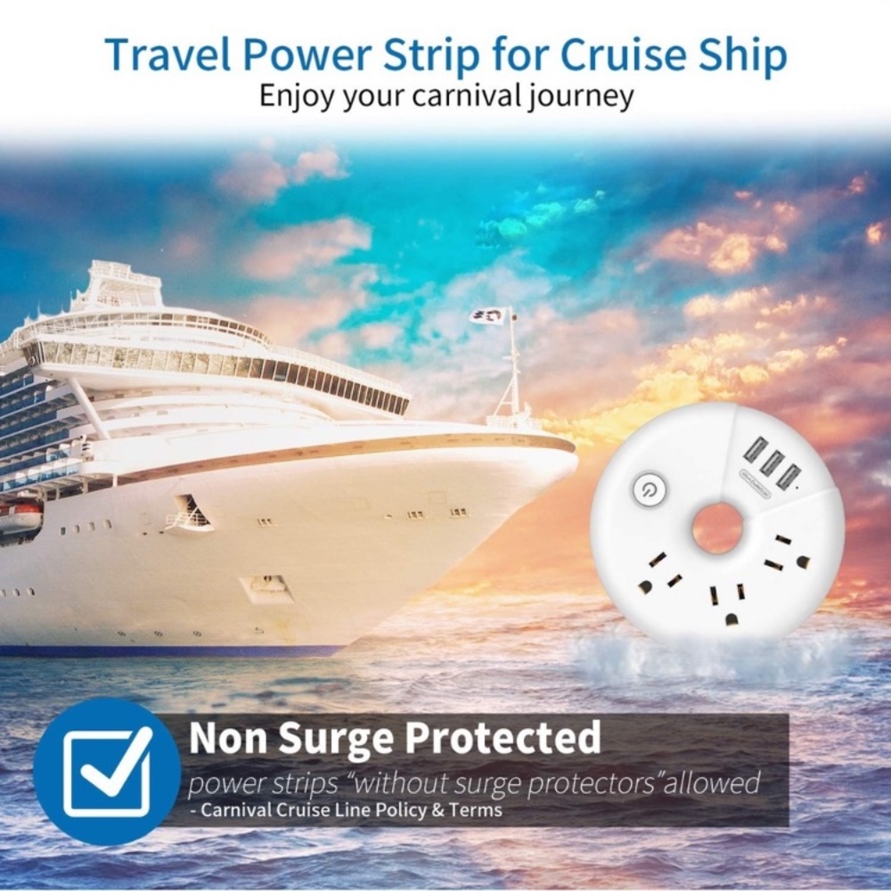 ~🚢 Travel Power Strip For Cruise Ship/Hotel~3 Outlets 3 USB Ports🛳️~